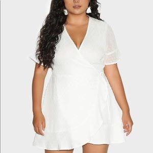 BLOOMCHIC Mesh Sleeve Surplice Neck Dress